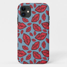 Funda Para iPhone 11 Patrón azul y rojo de los labios de San Valentín