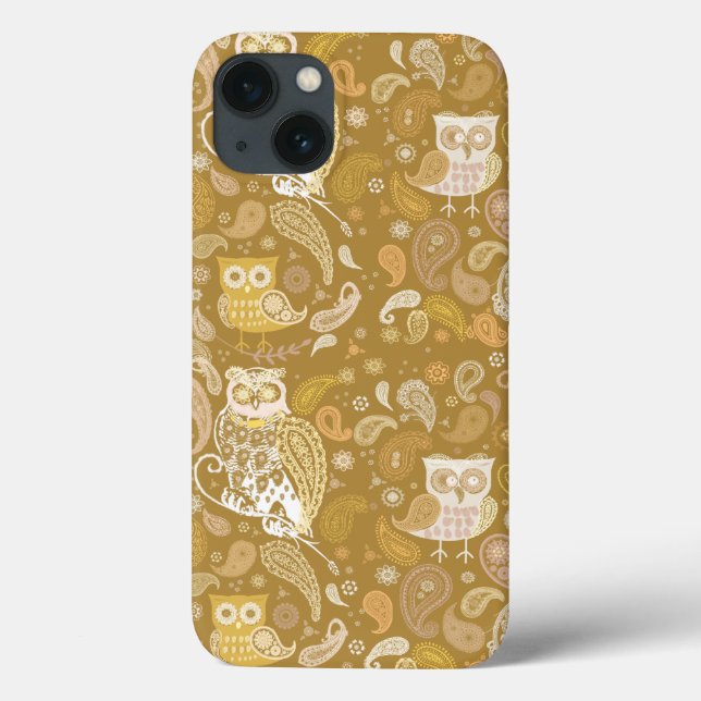 Funda De Case-Mate Para iPhone Patrón beige de Owl paisley (Reverso)