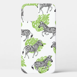 Funda Para iPhone 12 Patrón blanco sin foco con cebras. ilustracion