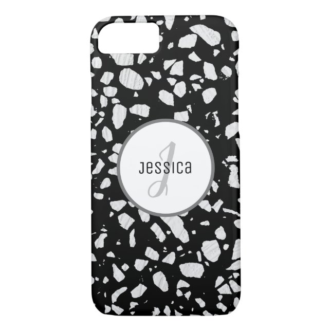 Funda De Case-Mate Para iPhone Patrón blanco y negro de Terrazzo abstracto person (Reverso)