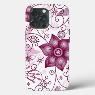 Funda Para iPhone 13 Pro Patrón blanco y rosado de espiral floral