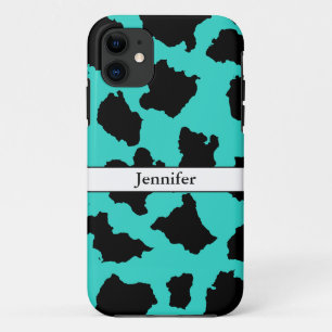 Funda Para iPhone 11 Patrón Blanco Y Turquesa De La Piel De La Vaca