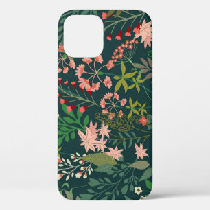 Funda Para iPhone 12 Patrón Botánico de Flores Oscuras Sin Marea