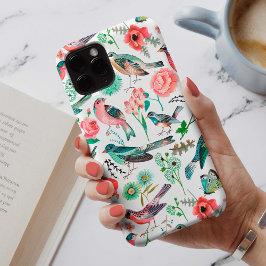 Funda Para iPhone 13 Patrón botánico de flores rosadas, rojas y verdes