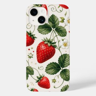 Funda Para iPhone 14 De Case-Mate Patrón Botánico de Fresa Sin Costuras Estilo Vinta