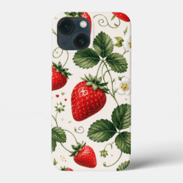 Funda Para iPhone 13 Mini Patrón Botánico de Fresa Sin Costuras Estilo Vinta