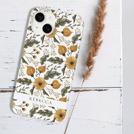 Funda Para iPhone 14 De Case-Mate Patrón botánico floral Blanco Dorado Nombre person