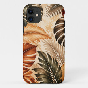 Funda Para iPhone 11 Patrón Botánico Monstera Tropical de Otoño