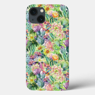 Funda Para iPhone 13 Patrón Cacti de color acuático de crecimiento exót
