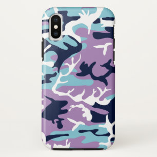 Funda Para iPhone XS Patrón Camo - Blanco azul de la Marina Púrpura