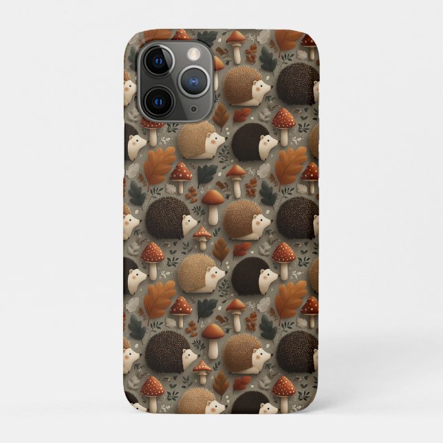 Funda De Case-Mate Para iPhone Patrón caprichoso de erizo y hongo de otoño (Reverso)