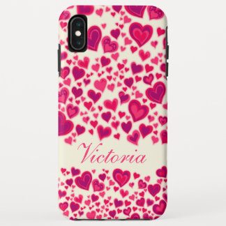 Funda Para iPhone XS Max Patrón cardíaco crema rosa caliente con nombre