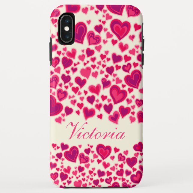 Funda De Case-Mate Para iPhone Patrón cardíaco crema rosa caliente con nombre (Reverso)