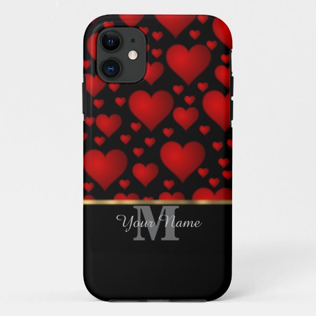 Funda De Case-Mate Para iPhone Patrón cardíaco en monograma negro y rojo (Reverso)