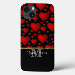 Funda Para iPhone 13 Patrón cardíaco en monograma negro y rojo