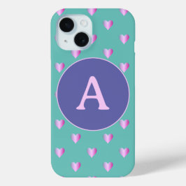 Funda Para iPhone 15 Patrón cardíaco monograma personalizado Lilac Verd