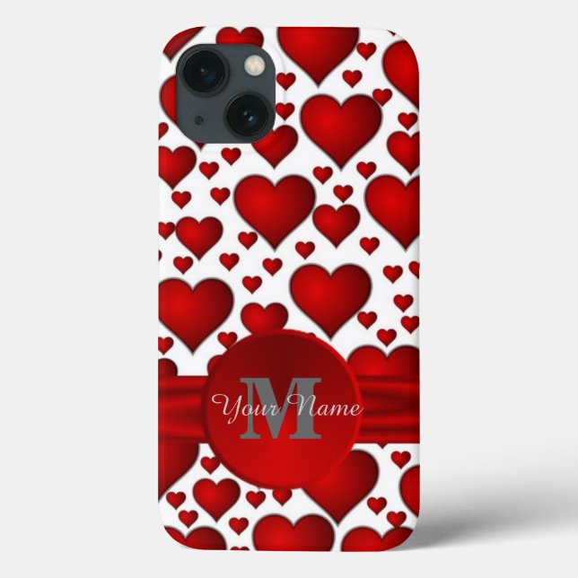 Funda De Case-Mate Para iPhone Patrón cardíaco romántico monogramado (Reverso)