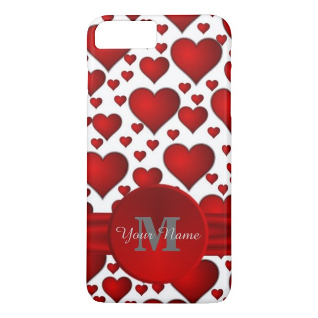 Funda De Case-Mate Para iPhone Patrón cardíaco romántico monogramado (Reverso)