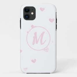 Funda Para iPhone 11 Patrón cardíaco rosado Girly Romántico Monogramado
