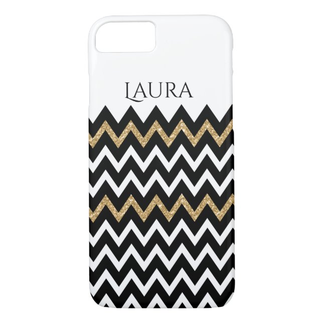 Funda De Case-Mate Para iPhone Patrón Chevron moderno Blanco y Oro negro (Reverso)
