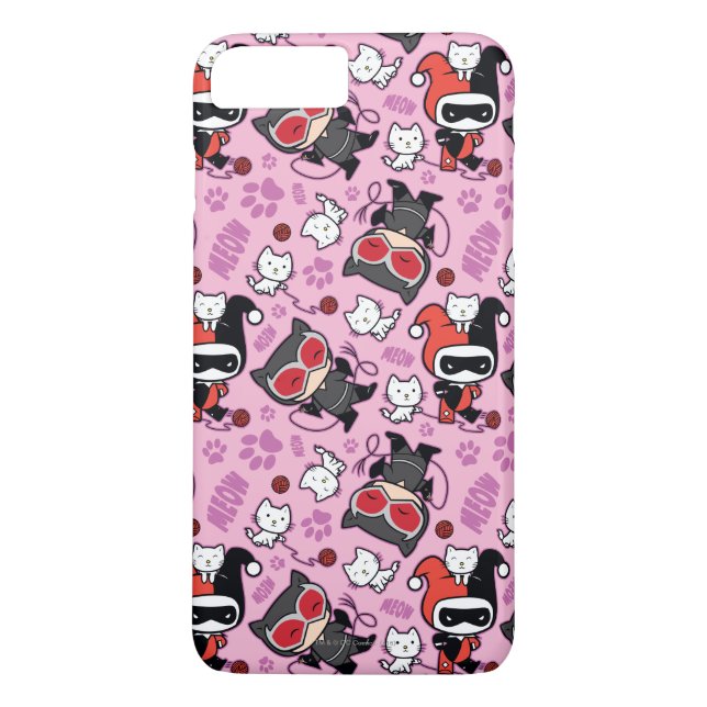 Funda De Case-Mate Para iPhone Patrón Chibi Catwoman, Harley Quinn y & Kittens (Reverso)