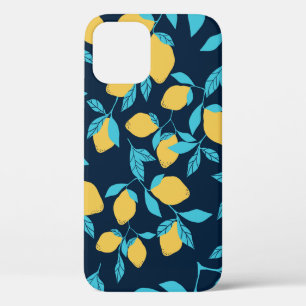 Funda Para iPhone 12 Patrón cítrico simple. limones maduros y hojas bri