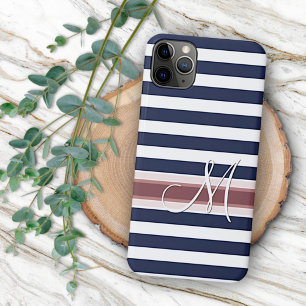 Funda Para iPhone 11 Pro Max Patrón clásico azul blanco rayado simple personali