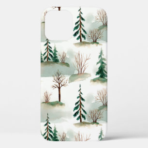Funda Para iPhone 12 Patrón con árboles, arbustos y arbustos de Navidad