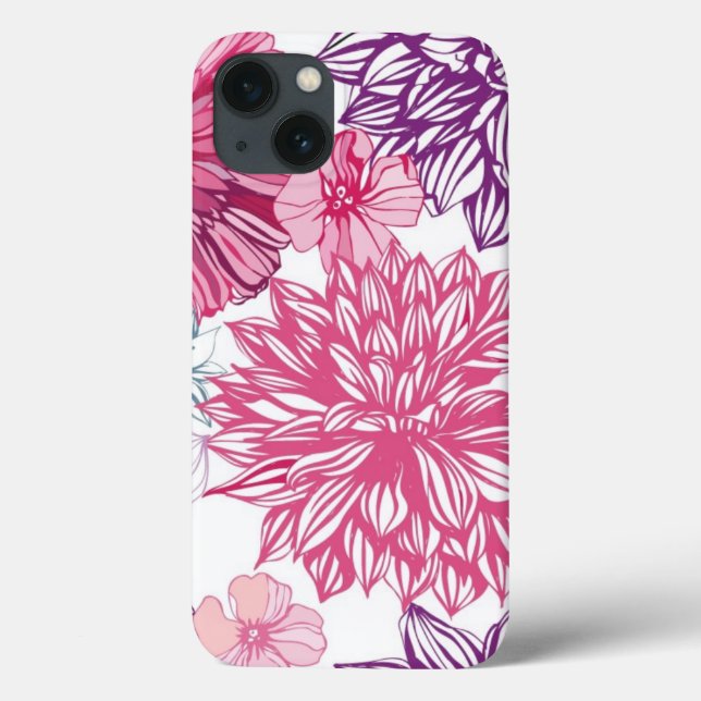 Funda De Case-Mate Para iPhone Patrón con astras rosas y dahlia (Reverso)