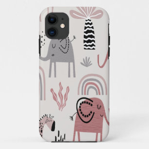 Funda Para iPhone 11 patrón con elefantes y jirafas lindos gigante
