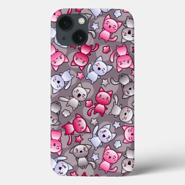 Funda De Case-Mate Para iPhone patrón con lindos gatos de doodle kawaii (Reverso)