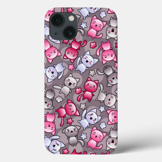 Funda De Case-Mate Para iPhone patrón con lindos gatos de doodle kawaii (Reverso)