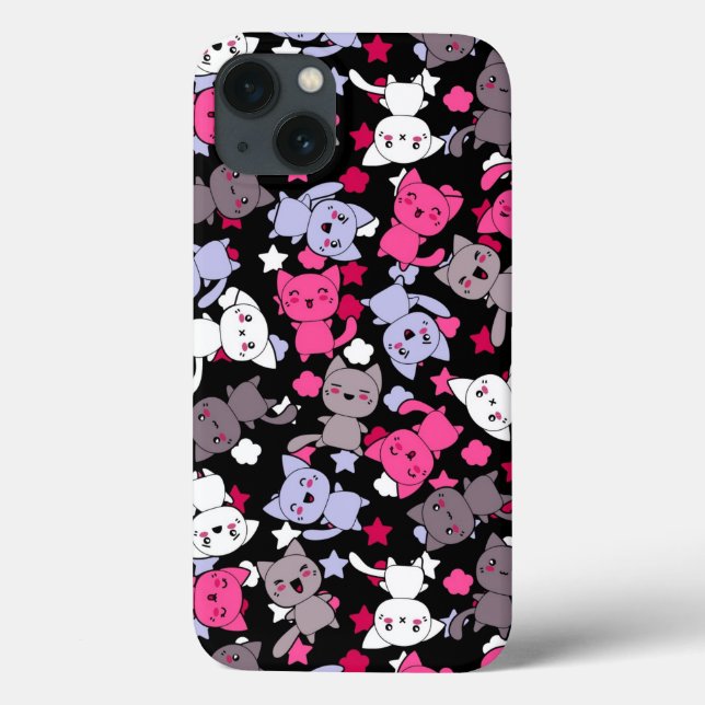 Funda De Case-Mate Para iPhone patrón con lindos gatos de doodle kawaii 3 (Reverso)