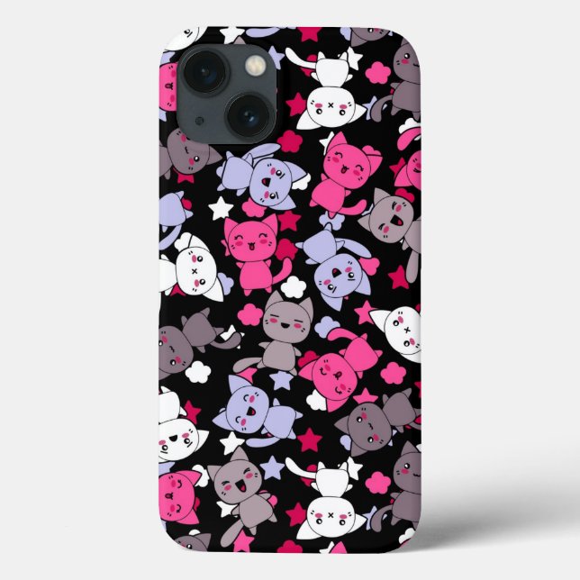 Funda De Case-Mate Para iPhone patrón con lindos gatos de doodle kawaii 3 (Reverso)