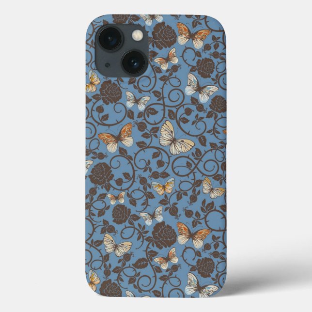 Funda De Case-Mate Para iPhone patrón con rosas y mariposa (Reverso)
