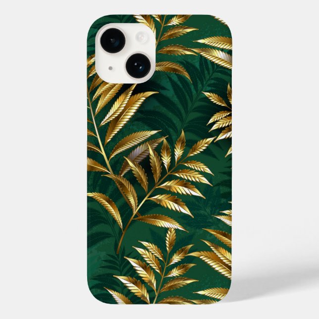 Funda De Case-Mate Para iPhone Patrón continuo con helechos dorados (Reverso )