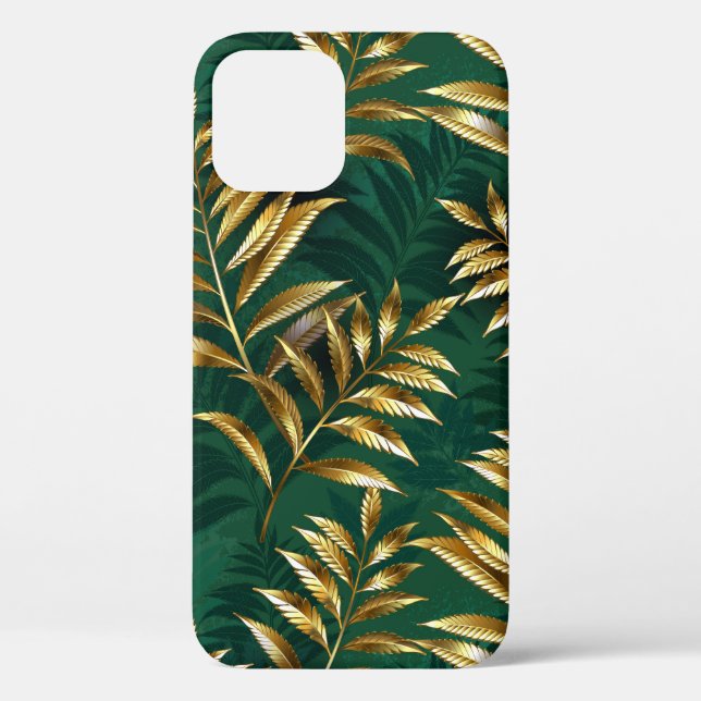 Funda De Case-Mate Para iPhone Patrón continuo con helechos dorados (Reverso )
