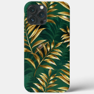 Funda Para iPhone 13 Pro Max Patrón continuo con helechos dorados