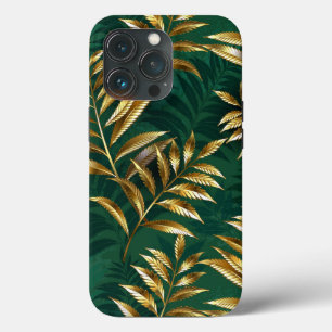 Funda Para iPhone 13 Pro Patrón continuo con helechos dorados