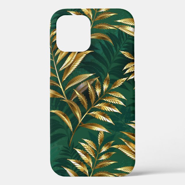 Funda De Case-Mate Para iPhone Patrón continuo con helechos dorados (Reverso )