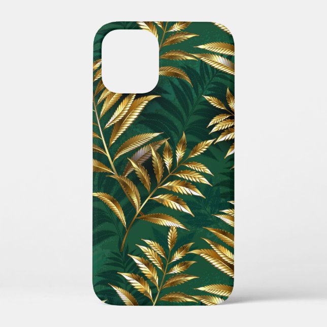 Funda De Case-Mate Para iPhone Patrón continuo con helechos dorados (Reverso )