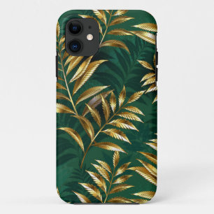 Funda Para iPhone 11 Patrón continuo con helechos dorados