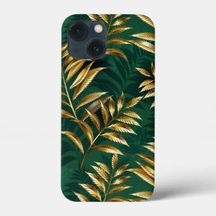 Funda Para iPhone 13 Mini Patrón continuo con helechos dorados