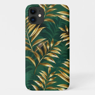 Funda Para iPhone 11 Patrón continuo con helechos dorados