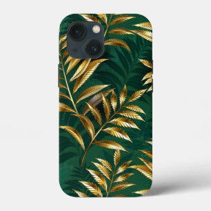 Funda Para iPhone 13 Mini Patrón continuo con helechos dorados