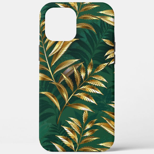 Funda De Case-Mate Para iPhone Patrón continuo con helechos dorados (Reverso )