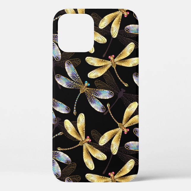 Funda De Case-Mate Para iPhone Patrón continuo con libélulas doradas (Reverso )