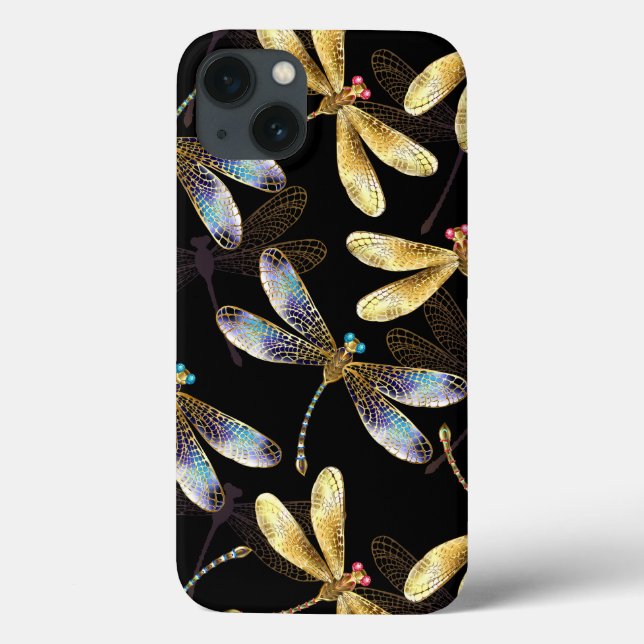 Funda De Case-Mate Para iPhone Patrón continuo con libélulas doradas (Reverso)