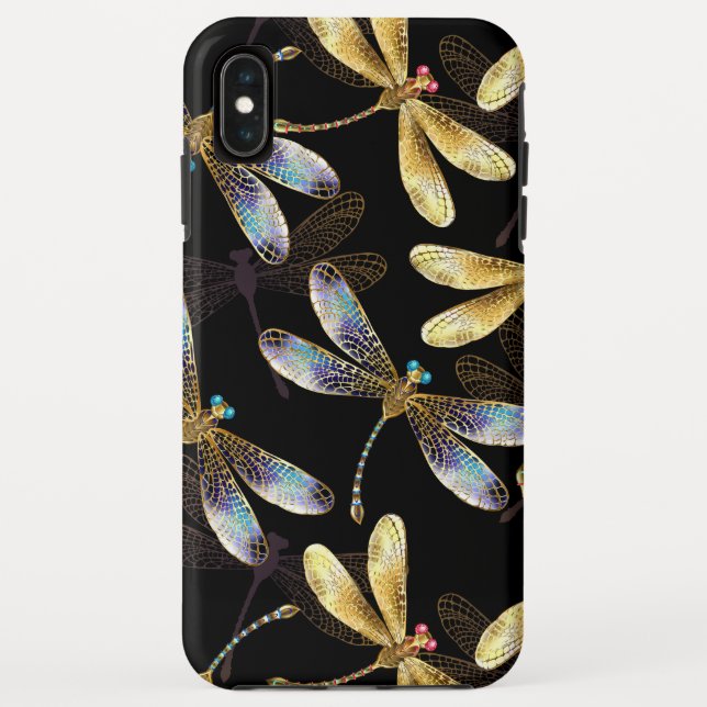 Funda De Case-Mate Para iPhone Patrón continuo con libélulas doradas (Reverso)