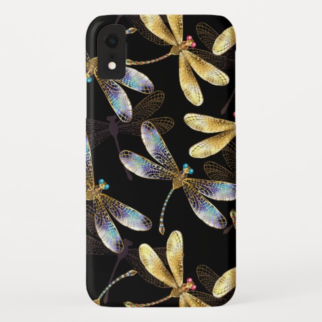 Funda De Case-Mate Para iPhone Patrón continuo con libélulas doradas (Reverso)